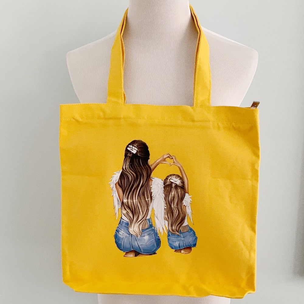 Super cute Mammy and Girl yellow tote bag